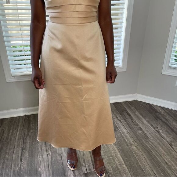 Windsor Gold Satin Embellished MIDI Halter Dress with Bow - Picture 9 of 13